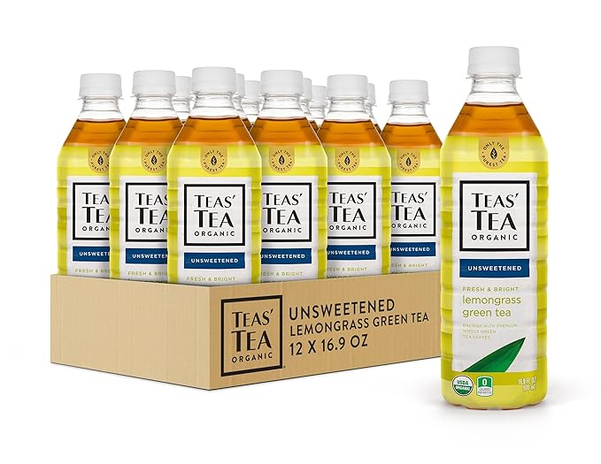 Teas' Tea Unsweetened Lemongrass Green Tea 16.9 Ounce (Pack of 12) Organic Sugar Free Zero calorie