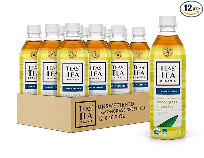 Teas' Tea Unsweetened Lemongrass Green Tea 16.9 Ounce (Pack of 12) Organic Sugar Free Zero calorie