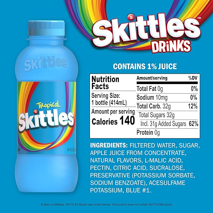 SKITTLES™ Flavored Drink | Non-Carbonated Drinks with Fruity Flavors | 12-14 Fl oz. (Variety 6 Pack)
