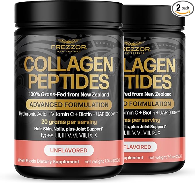 FREZZOR Collagen Peptides Powder Fine Lines &amp Wrinkles Hair &amp Nails Supports Youthful Flexibility &amp Mobility 100% New Zealand Hydrolyzed Beef Bone Collagen Unflavored 15.8 Ounce-2 Ja