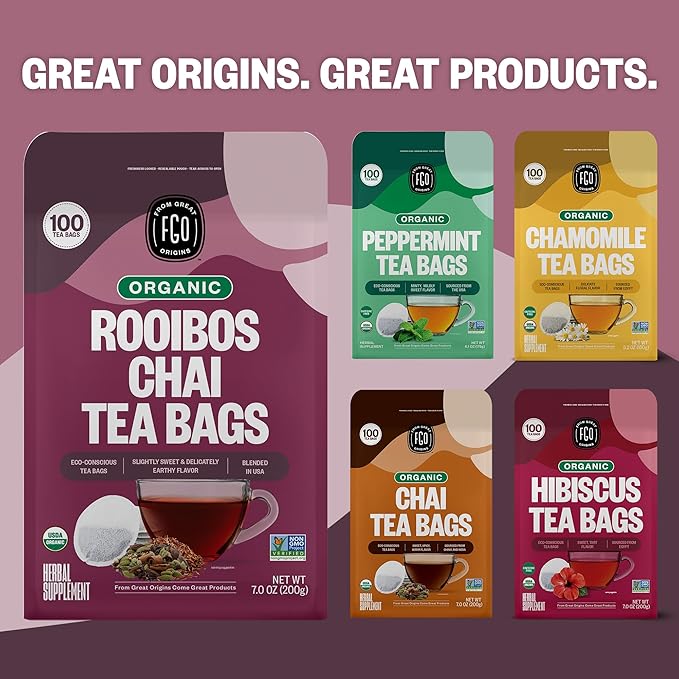FGO Organic Rooibos Chai Tea 100 Count Eco-Conscious Tea Bags Resealable Bag Packaging May Vary (Pack of 1)