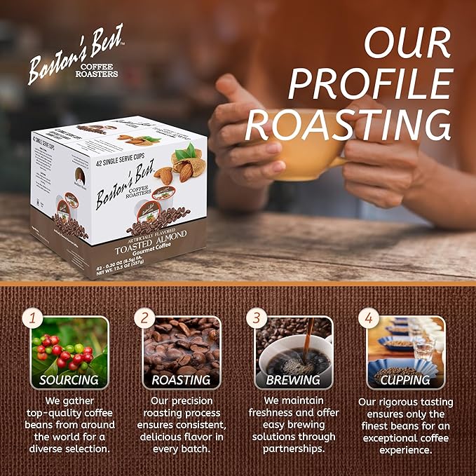 Boston’s Best - Toasted Almond Flavored Delicious Gourmet Coffee Compatible with Keurig Coffee Maker 1 Count (42 Single Serve Medium Roast Cups)