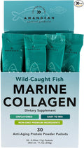 AMANDEAN Marine Collagen Peptides Powder Stick Packs. Wild-Caught Fish. 30 Single Use Individual Packets. Hair Skin &amp Nails. Non-GMO Zero Carbs Unflavored High Bioavailability.