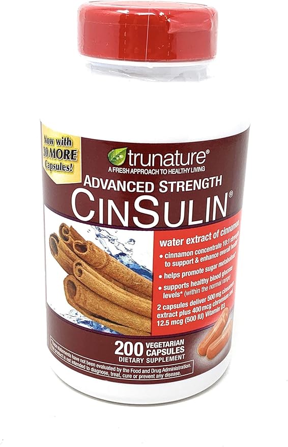 trunature Advanced Strength CinSulin 500mg. 200 Vegetarian Capsules (2 Pack)
