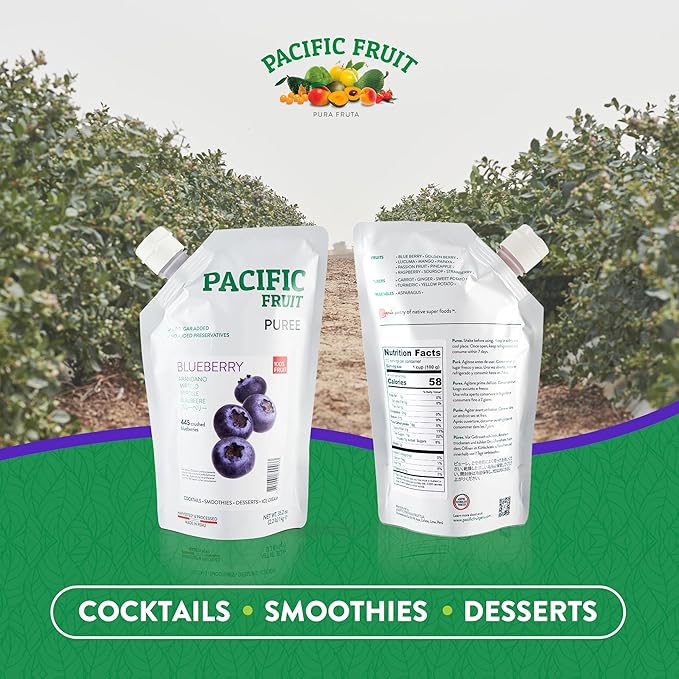 PACIFIC FRUIT – Blueberry puree - Blueberry juice 100 percent – Real fruit juice – Ideal for blueberry drink 100% JUST FRUIT