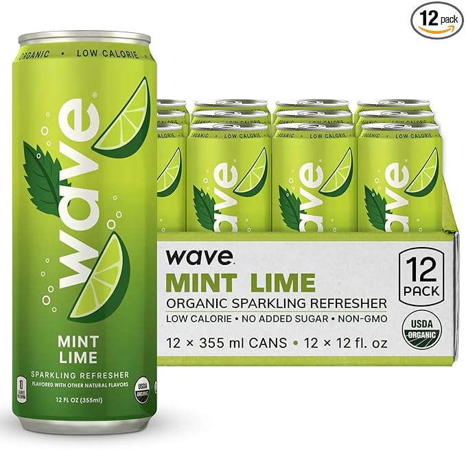 WAVE Sparkling Refreshers | Sparkling Juice | Organic Hydration | Low Calorie Drink | Lightly Carbonated Soda Alternative | No Added Sugar No Preservatives or Artificial Ingredients |12 Pack (Mint Li