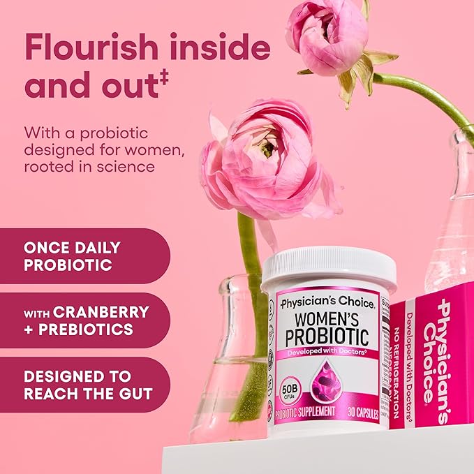 Physician's Choice Probiotics for Women - PH Balance Digestive UT &amp Feminine Health - 50 Billion CFU - 6 Unique Strains for Women - Organic Prebiotics Cranberry Extract+ - Womens Probiotic - 8