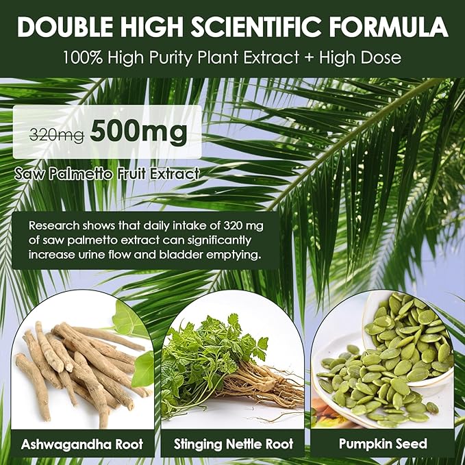 Totaria Organic Saw Palmetto with Pumpkin Seed - Prostate Health Supplements with Ashwagandha Root Stinging Nettle Prostate Defend Propnietary Blend DHT Blocker for Men &amp Women 120 Count