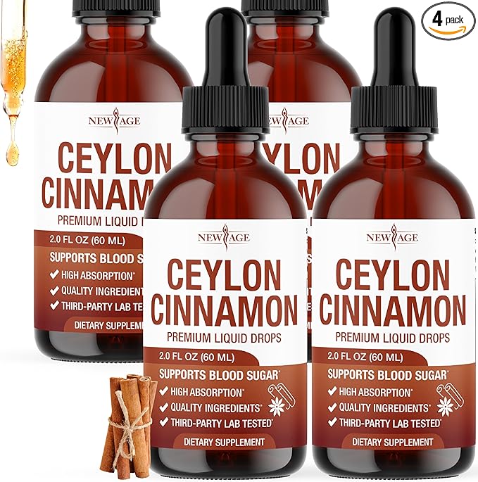 NEW AGE Ceylon Cinnamon Tincture Drops - Liquid Cinnamon Supplements for Overall Support - Cinnamomum Verum Bark Extract - Vegan Sugar &amp Alcohol-Free Non-GMO - 8 fl oz