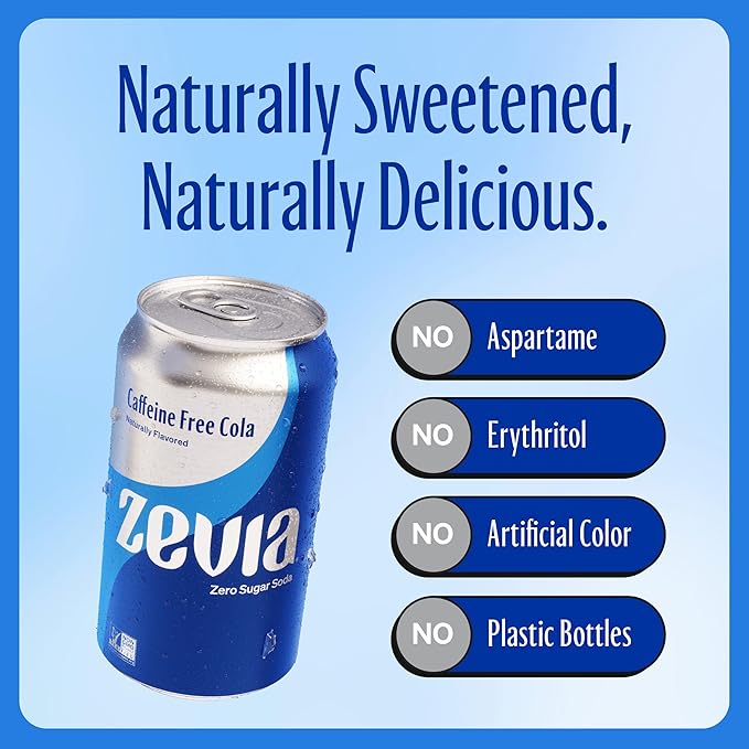Zevia Zero Calorie Soda Caffeine Free Cola 12 Ounce Cans (Pack of 20)
