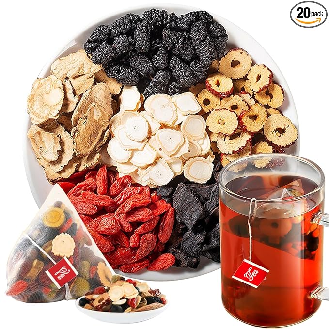 DOZO Ginseng Five Treasures Tea Kidney Tea For Men Husband Wubao Tea Bags Men's Energy Health Ginseng Maca Polygonatum Raspberry Mulberry Goji Berry Jujube 人参五宝茶 五宝茶 男人茶 补肾茶 7.05oz/20 Bags
