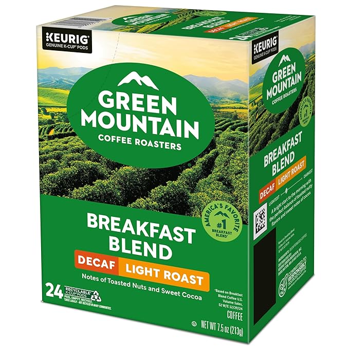 Green Mountain Coffee Roasters Breakfast Blend Decaf Coffee Keurig Single Serve K-Cup pods Light Roast 96 Count