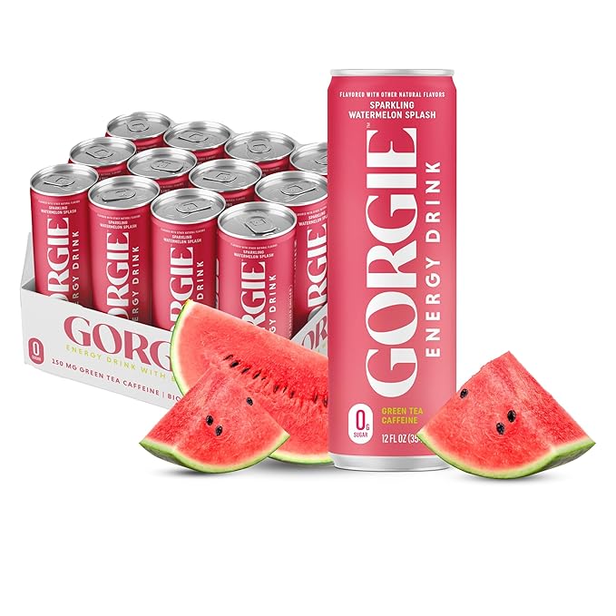 GORGIE Pink Lemonade - Watermelon Bundle Sugar-Free Natural Energy Drink Sparkling Healthy Energy Drinks- (2 packs of 12)