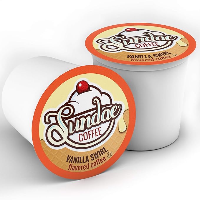 Sundae Ice Cream Flavored Coffee Pods Compatible with 2.0 Keurig K-Cup Brewer (Vanilla Swirl) 48 Count
