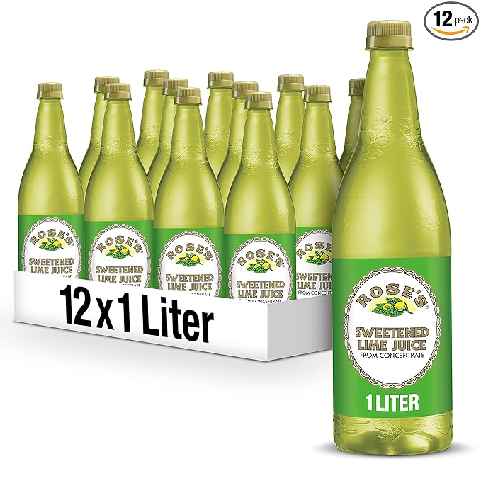 Rose's Sweetened Lime Juice 1 L bottle (Pack of 12) Made with Real Lime Juice Mixer to Add to Cocktails and Non-Alchoholic Drinks Trusted by Bartenders