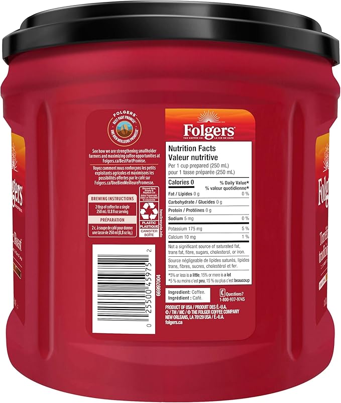 Folgers Classic Roast Medium Dark Roast Ground Coffee 816g Canister