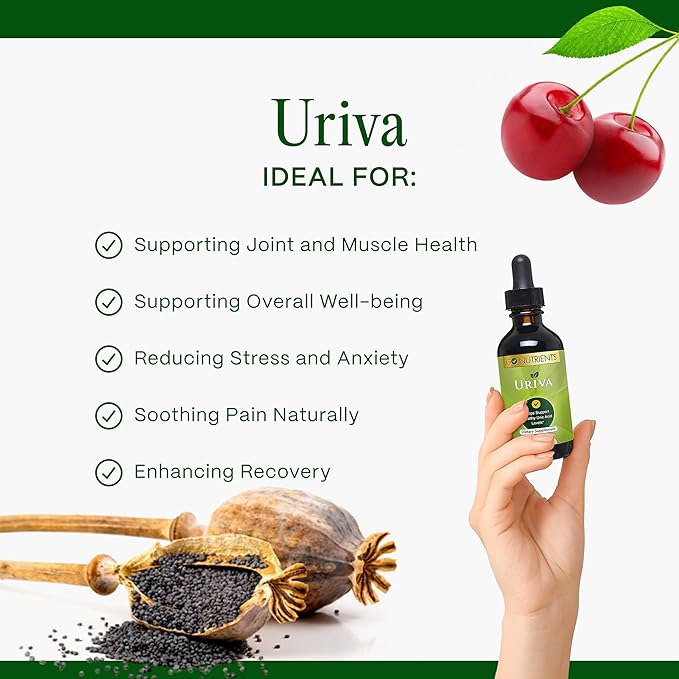 Go Nutrients Uriva - Advanced Uric Acid Flush Cleanse with Tart Cherry Extract Celery Seed Turmeric &amp More - High Absorption Liquid Drops Supplement for Joints and Kidney 2.0 oz. | 48 Servings