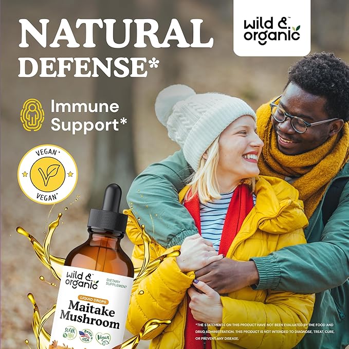 Wild &amp Organic Maitake Mushroom Tincture - Immune Support Supplement - Liquid Maitake Mushroom Extract - Vegan Sugar &amp Alcohol-Free Drops - 4 fl oz