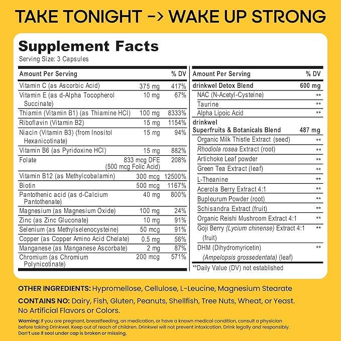 drinkwel for Better Mornings - Premium Multivitamin Supplement - Liver Support &amp Immune Support- Milk Thistle Vitamin C Zinc Magnesium - 90 Count - Single Bottle