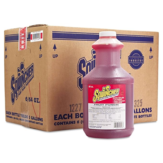Sqwincher 030325FP Liquid Concentrate Electrolyte Drink Fruit Punch 64oz Bottles 6/Carton