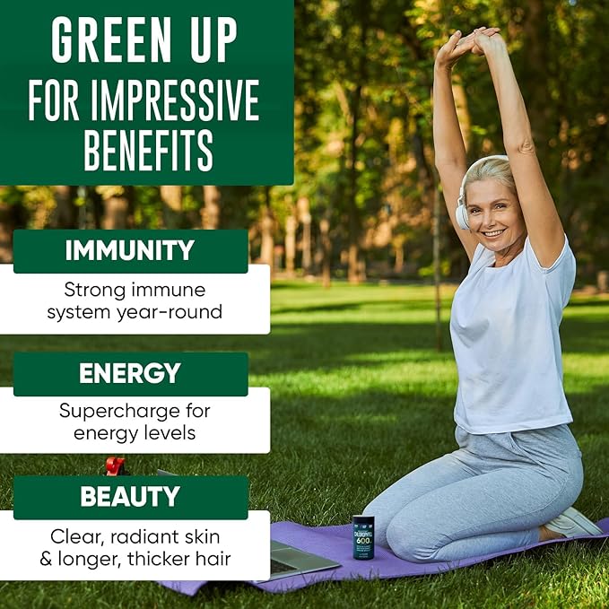 Chlorophyll Capsules 600 mg - Natural Chlorophyll Pills for Women &amp Men - Highly BioAvailable Chlorophyll Supplement for Energy Immunity Skin + Internal Deodorant