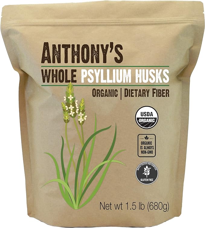 Anthony's Organic Whole Psyllium Husks 1.5 lb Dietary Fiber Gluten Free Non GMO Keto Friendly