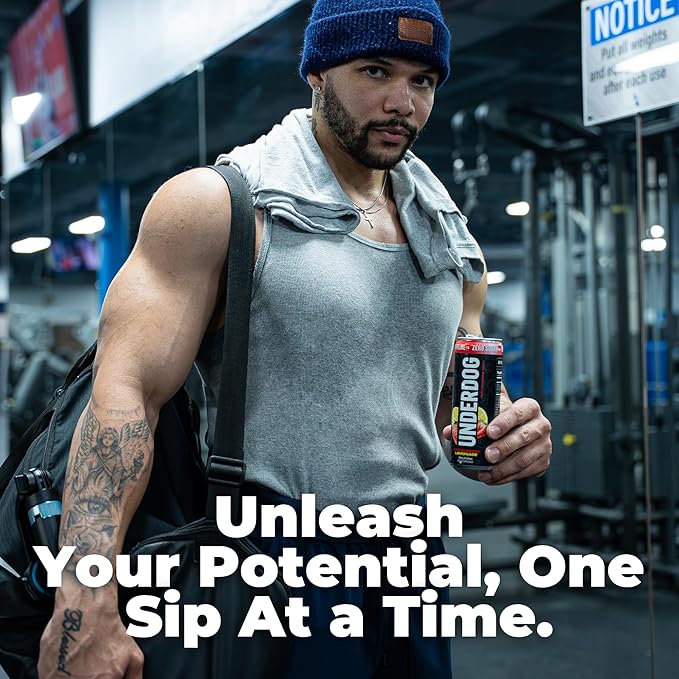 Underdog Performance Energy Drink Strawberry Lemonade Nootropics Green Tea Extract Citrulline Clean Sugar Free Fast &amp Slow Release 249mg Caffeine per Serving No Artificial Additives 12 Pac