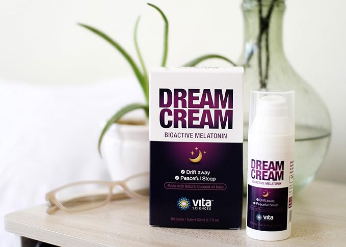 Vita Sciences Dream Cream Melatonin 3mg - The Best Natural Sleep Aid Topical Sleep Cream Is a Safe Alternative to Sleeping Pills. Fragrance-Free Lotion