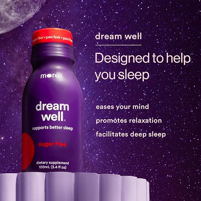 More Labs Dream Well 5MG Melatonin Holistic Sleep Drink Solution Non-Habit Forming with 5HTP Lemon Balm Jujube Seed Glycine (Pack of 12)