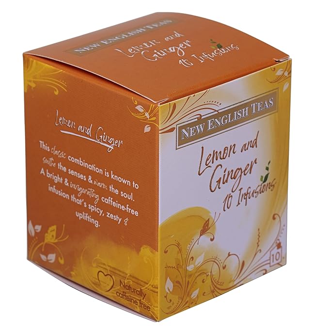 New English Teas Fruit &amp Herbal Tea 120 Teabags 12 Packs of 10 Individually Wrapped Tea Bags Naturally Caffeine Free (Lemon &amp Ginger)