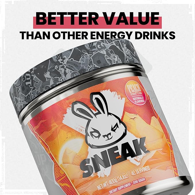 SNEAK Energy Drink Powder | Peach Iced Tea | No Sugar. No Nasties. Just Natural Caffeine Focus-Boosting Nootropics | 40 Servings