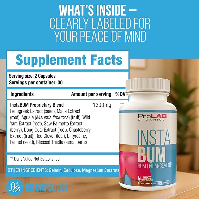 InstaBum Bum Enhancement Pills – Lift Shape and Fill Glutes – Fast Growth for Bigger Butt and HIPS – No Gummies. Visible Results in 1-2 Weeks