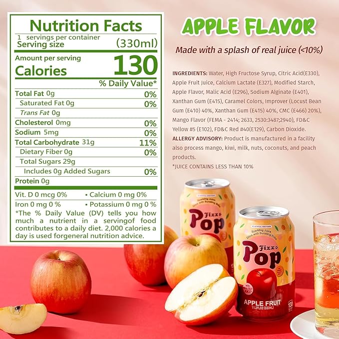 NÜLIFE Fizz &amp Pop Sparkling Popping Boba Drink Apple Carbonated Drink with Mango Style Bursting Pearls Sparkling Juice in Can Caffeine-Free Authentic Taiwan Sparkling Boba Fruit Juice 11.2 Fl