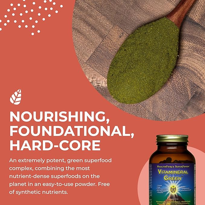HEALTHFORCE SUPERFOODS Vitamineral Green - Mineral Supplement for Immune &amp Thyroid Support - Green Powder Supplement with Ingredients from The Land - Gluten-Free &amp Vegan - 120 Capsules