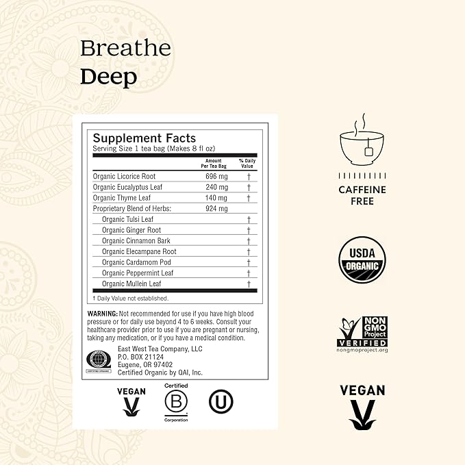 Yogi Tea Breathe Deep Tea - 16 Tea Bags per Pack (6 Packs) - Organic Respiratory Tea - Supports Respiratory Health - Includes Licorice Root Eucalyptus Leaf Ginger Root &amp Cinnamon Bark