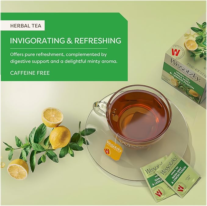 Wissotzky Nana Mint &amp Lemon Fusion Herbal Tea (6 Pack -120 Tea Bags) | Invigorating Blend | Caffeine Free Tea | Digestive Support