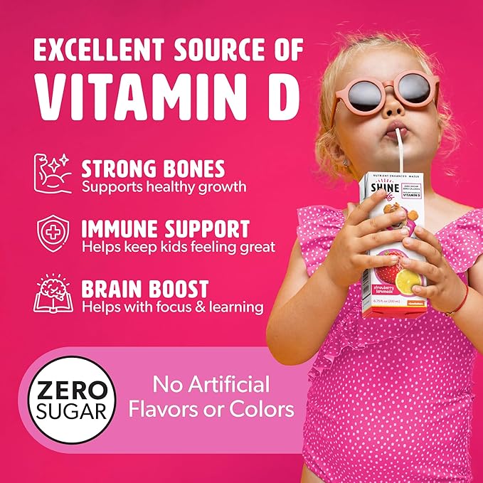 Shine Water x Paw Patrol Strawberry Lemonade Kids Juice Boxes with Vitamin D 32-Pack | No Added Sugar | Naturally Flavored Drinks for Kids | Vegan Gluten Free Zero Calorie Hydration