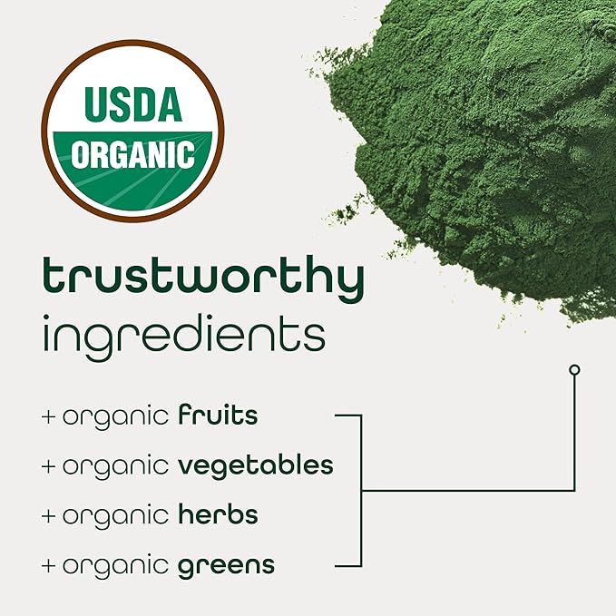 Zena Nutrition Organic Super Greens Powder 70+ Superfoods 0 Sugar 3g Fiber Spirulina Chlorella Mushrooms Prebiotics/Probiotics Digestive Enzymes Gut Health Mixed Berry 30 Drink Mix Packets