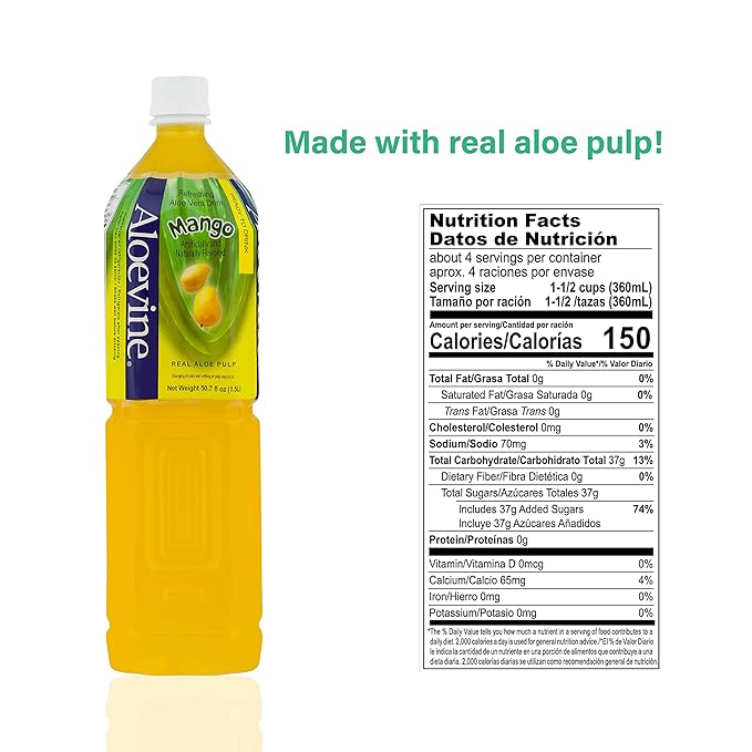 ALOEVINE Aloe Vera Drink 50.7 oz. 6 Pack (Mango)