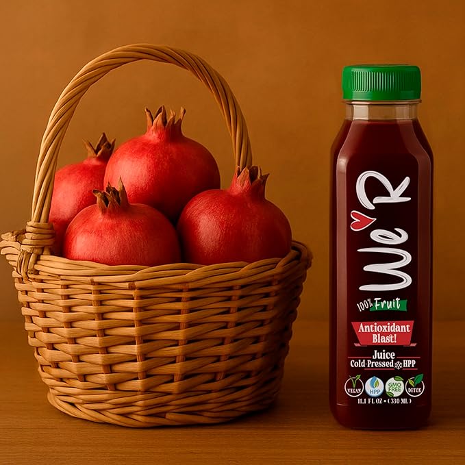 WE’R 100% Pomegranate Juice – Antioxidant Blast! – Cold-Pressed &amp HPP – 10 Pack – 11.2 fl oz Each (330 ml) – Superfood Power Not From Concentrate Vegan GMO-Free