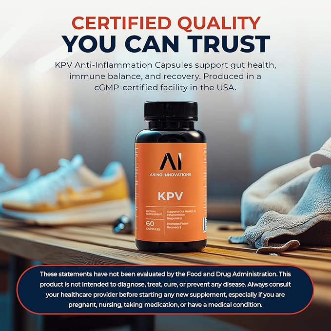 Amino Innovations KPV Peptide Supplement with Lysine–Proline–Valine for Immune Support Gut Health and Overall Wellness - Non-Stimulant Hormone-Free Formula for Daily Use - 60 capsules (30 servings)