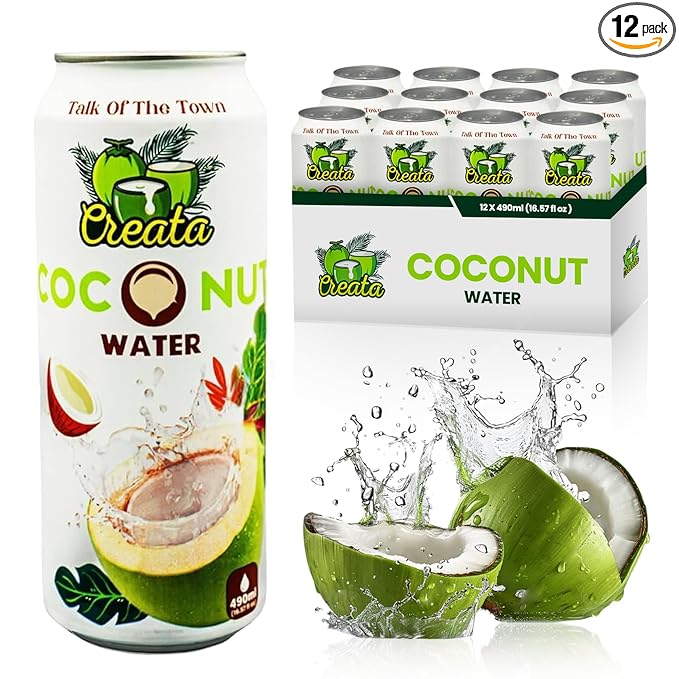 Coconut Water Bulk 99% Pure 16.57 Fl Oz - Pack of 12 Nutrient-Rich and Fresh | Low Sugar &amp Calories | Pure Coconut Water with Electrolytes by Creata