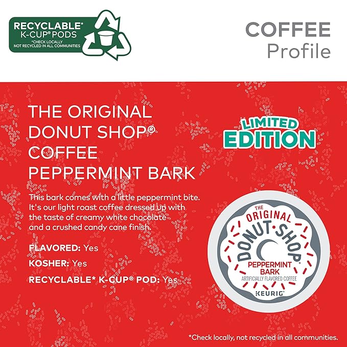 The Original Donut Shop Peppermint Bark Keurig Single-Serve K-Cup Pods Light Roast Coffee 60 Count