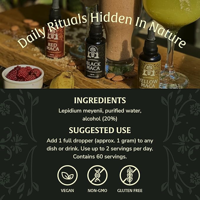 Black Maca Extract 50ml – Andean Plant-Based Ingredient for Endurance Focus &amp Vitality | Traditionally Used for Generations | Vegan Non-GMO Clean Maca Root Drops – 60 Servings