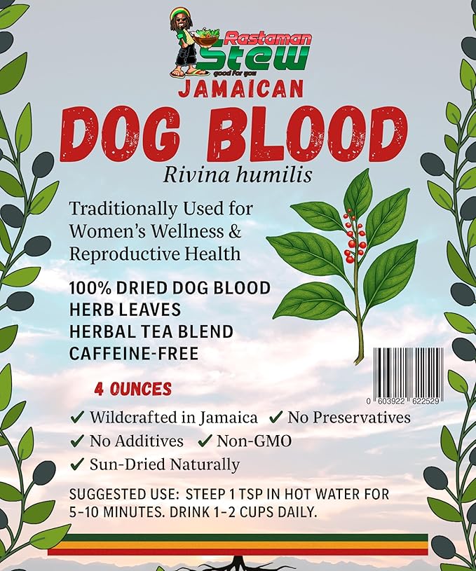 Dog Blood Bush Tea 4oz - Jamaican Wildcrafted Herbal Tea | Traditional Caribbean Bush Medicine | Caffeine Free Wellness Tea | RastaMan Stew