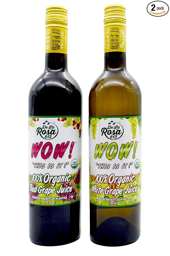 De La Rosa Organic Red &amp White Grape Juice No Preservatives or Sulfites Vegan Kosher Non-GMO &amp Gluten Free Austrian Red &amp White Grape Juice 25.4 Oz (Pack of 2)