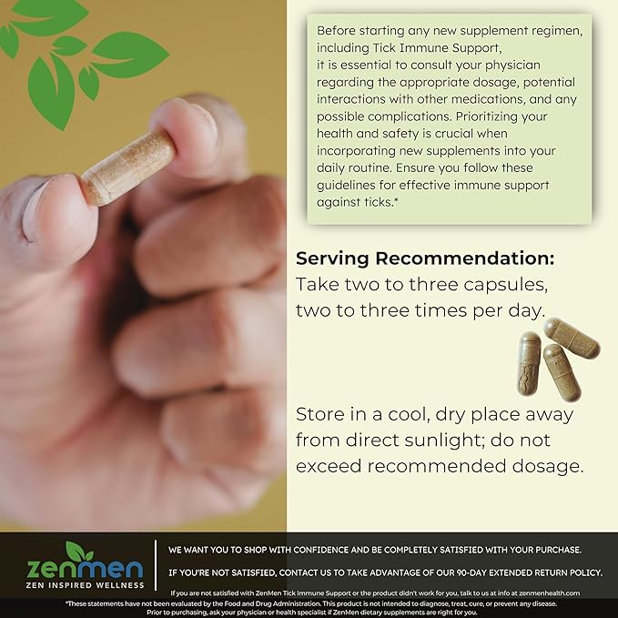 Zenmen Tick Immune Support 180 Vegan Capsules 2 Bottles - Improved Formula - Japanese Knotweed Cat's Claw Chinese Skullcap Cryptolepis Sanguinolenta Sweet Wormwood - Made in The USA