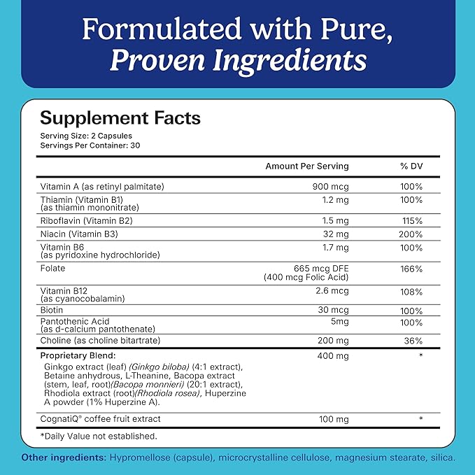 Santo Remedio Memoria Brain Health Supplement – Cognitive Support for Attention Memory &amp Focus with CognatiQ Coffee Fruit Extract – Gluten Free Non-GMO – 30 Servings