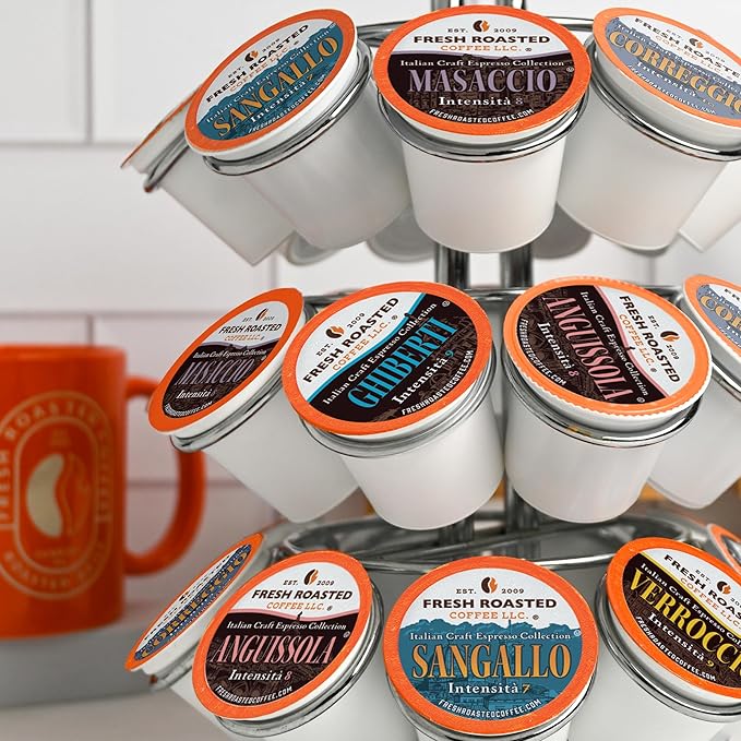 Fresh Roasted Coffee Italian Craft Coffee Variety Pack Artisan Blend Dark Roast Kosher 96 Pods for K cup Brewers