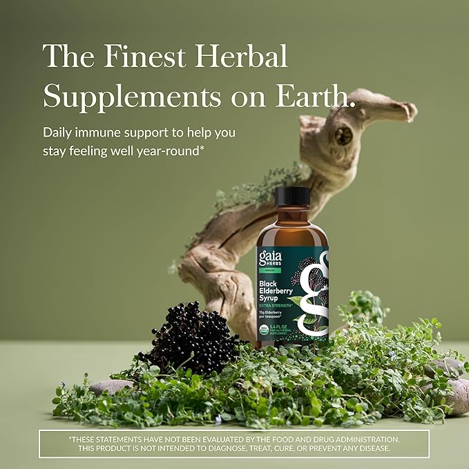 Gaia Herbs Black Elderberry Syrup - Made with Organic Black Elderberries (Sambucus nigra) for Immune System Support* - USDA Certified Organic Formula - 5.4 Fl Oz (About 32 to 128 Servings)